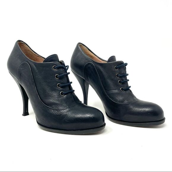 PURA Lopez Black Leather Heeled Oxfords Size 38 Made in Spain (like Chie Mihara) - Picture 3 of 10